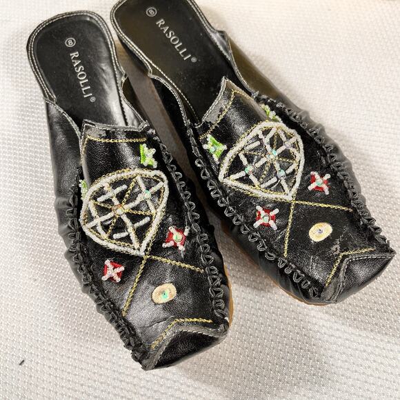 Vintage Rasolli Woman’s Size 8 Slip On‎ Black Leather Office Casual Flats - Picture 3 of 13